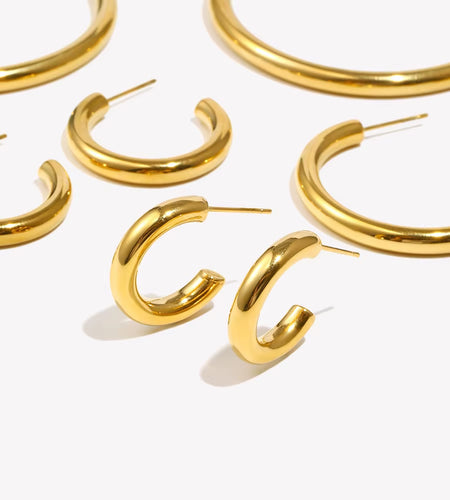 Hypoallergenic Tarnish Free Stainless Steel Hollow Tube Large Medium Small Size Gold Plated Hoop Earrings for Women