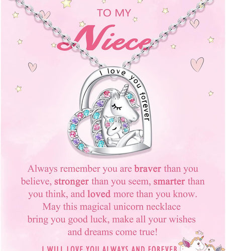 To My Daughter/Granddaughter/Niece/Girl Unicorn Necklace, Birthday Mothers Day Gifts for Little Girls
