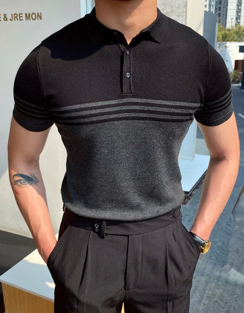 Load image into Gallery viewer, Summer Men Fashion Polo Shirts Short Sleeve Turn-Down Collar Patchwork Casual Polos Mens Clothing Male Tops Pullover Streetwear
