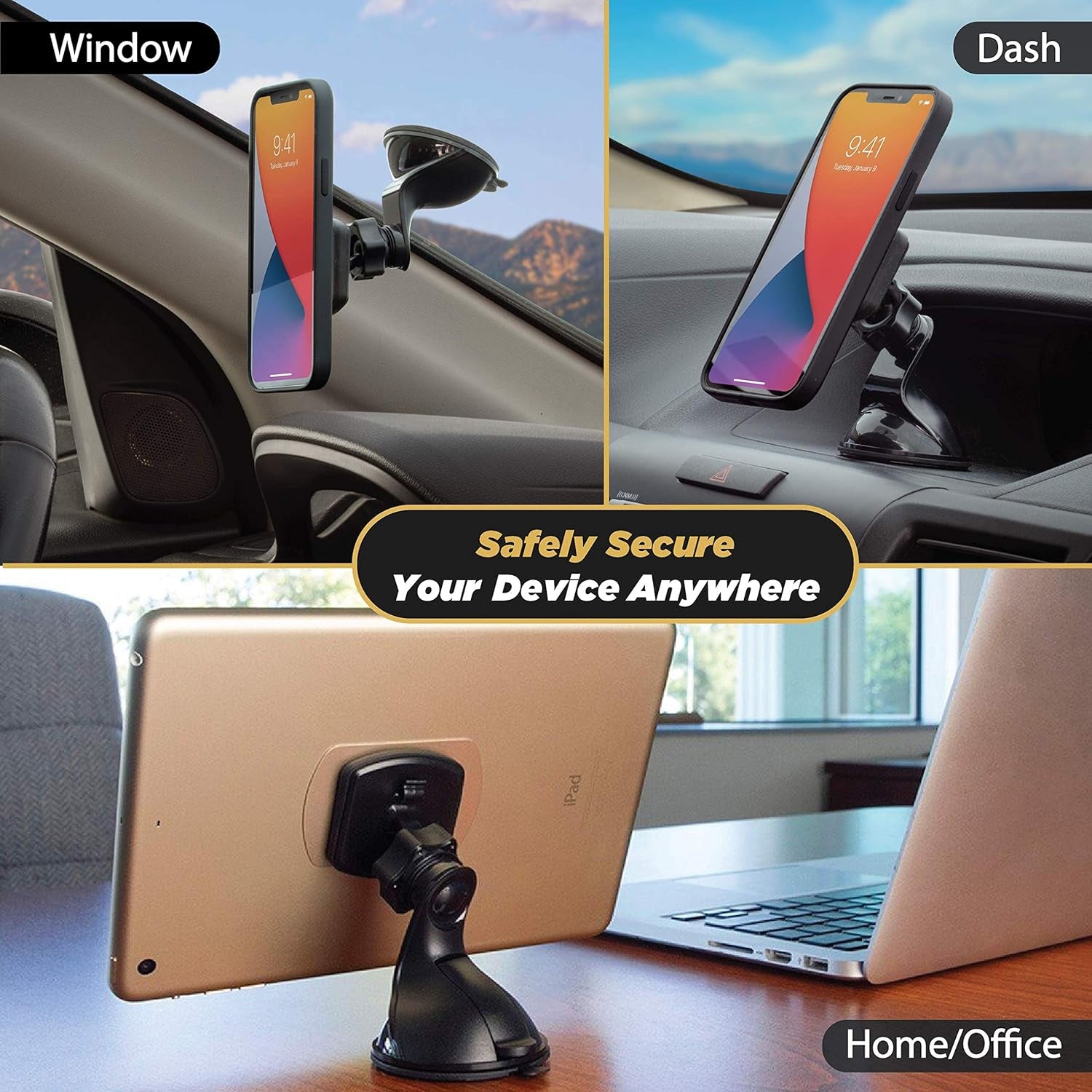 MWSM2PK-UB Magicmount Magnetic Car Phone Holder Mount with Suction Cup - 360 Degree Adjustable Head, Universal with All Devices - Suction Mount - Pack of 2