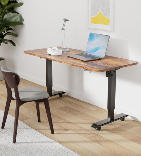 Electric Height Adjustable Standing Desk, 55X24 Inches, Ergonomic Home Office Sit/Stand up Desk with Two-Piece Desktop (Black Steel Frame/Rustic Brown Top)