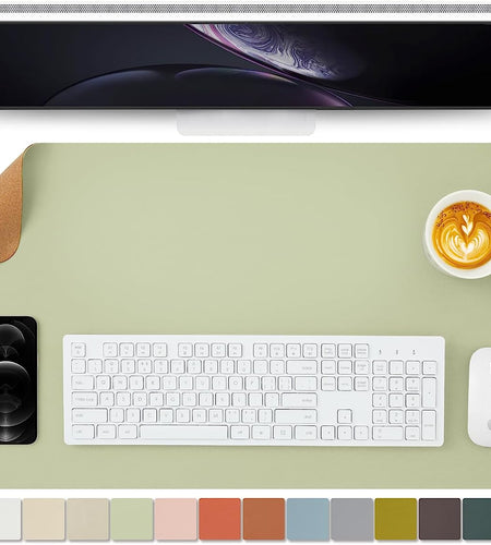 Cork Desk Mat - Dual-Sided Desk Pad for Office and Home - Desk Organization and Accessories - Ideal for Large Mouse Pad and Desk Mats on Top of Desks(Light Green,80Cmx 40Cm)