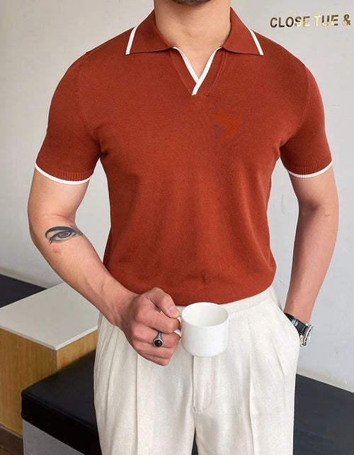 Load image into Gallery viewer, Summer Men Fashion Polo Shirts Short Sleeve Turn-Down Collar Patchwork Casual Polos Mens Clothing Male Tops Pullover Streetwear
