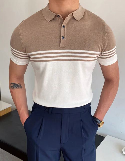 Load image into Gallery viewer, Summer Men Fashion Polo Shirts Short Sleeve Turn-Down Collar Patchwork Casual Polos Mens Clothing Male Tops Pullover Streetwear
