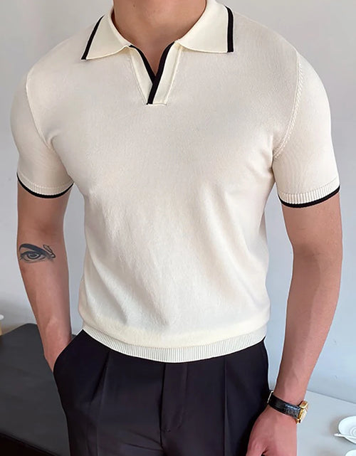 Load image into Gallery viewer, Summer Men Fashion Polo Shirts Short Sleeve Turn-Down Collar Patchwork Casual Polos Mens Clothing Male Tops Pullover Streetwear
