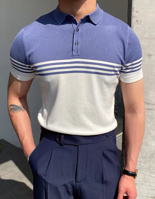 Load image into Gallery viewer, Summer Men Fashion Polo Shirts Short Sleeve Turn-Down Collar Patchwork Casual Polos Mens Clothing Male Tops Pullover Streetwear
