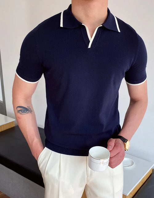 Load image into Gallery viewer, Summer Men Fashion Polo Shirts Short Sleeve Turn-Down Collar Patchwork Casual Polos Mens Clothing Male Tops Pullover Streetwear
