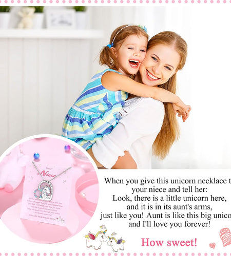 To My Daughter/Granddaughter/Niece/Girl Unicorn Necklace, Birthday Mothers Day Gifts for Little Girls